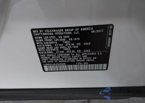 2018 Volkswagen Atlas 3.6L V6 Sel из США, поврежденный, VIN 1V2ER2CA5JC528286